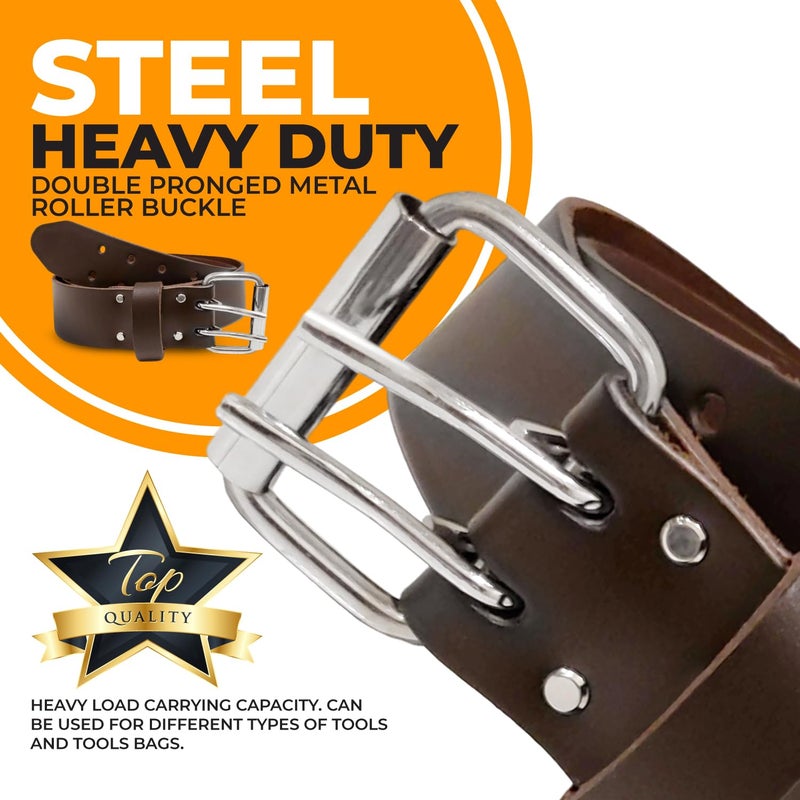 LAUTUS 2" Leather Tool Belt â€“ Heavy Duty Genuine Top-Grain Leather Work Belt with Double Prong Buckle, Adjustable 30"-46" Waist, Carpenter & Electrician Construction Belt - Image 5